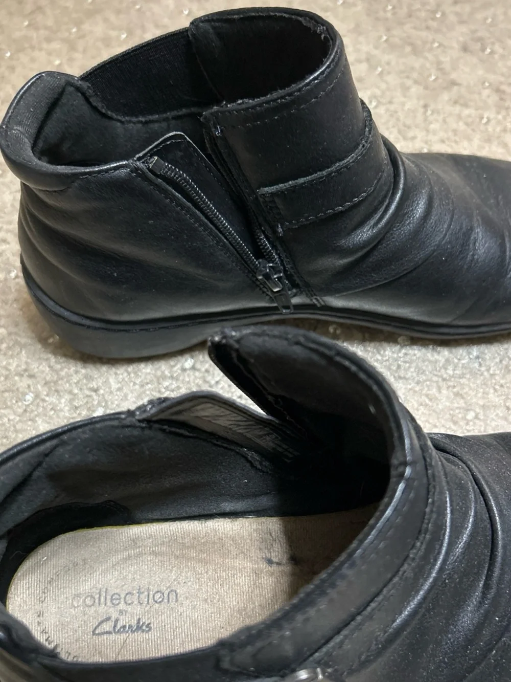 Clarks Black Leather Ankle Boots with Buckle